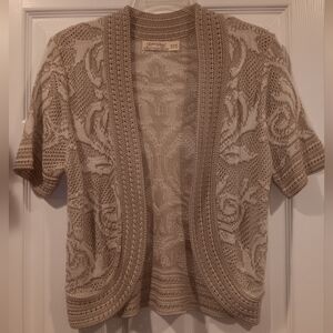 Women's Beige Patterned Knit Cardigan Sweater